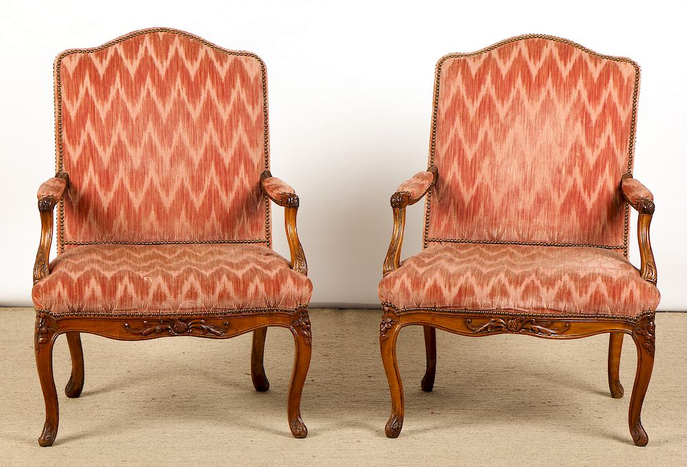 Appraisal: Pair of Louis XV Carved Beechwood Fauteuils circa Ex Nelson