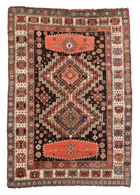 Appraisal: Shirvan Rug two central diamonds on dark-brown field geometric motifs