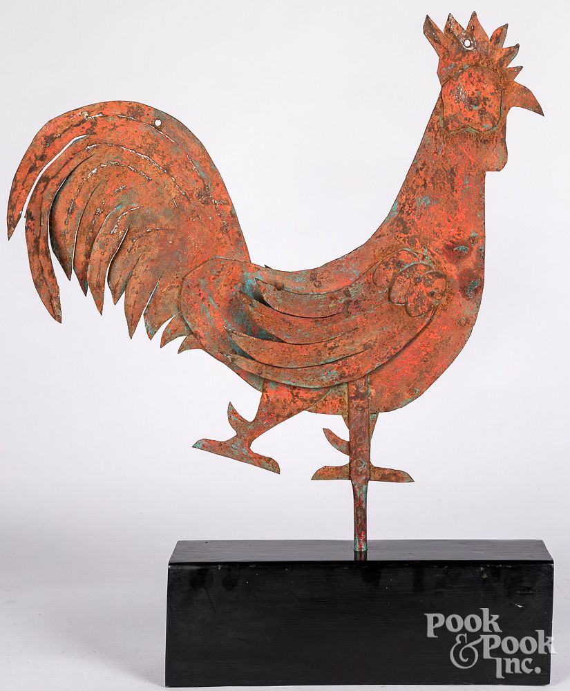 Appraisal: Sheet iron rooster weathervane Sheet iron rooster weathervane early to