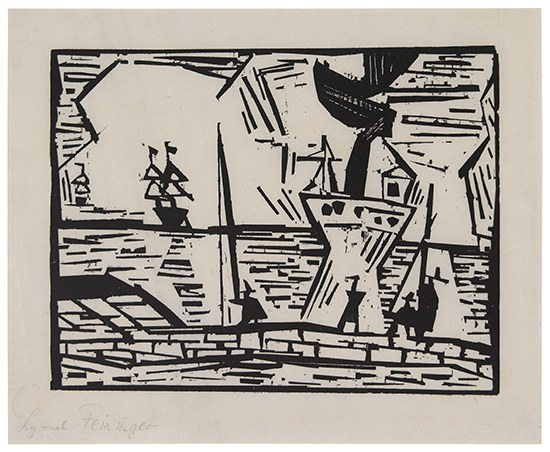 Appraisal: LYONEL FEININGER Auf der Quaimauer Woodcut on tissue-thin laid paper