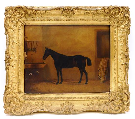 Appraisal: th C oil on canvas portrait depicting thoroughbred horse in