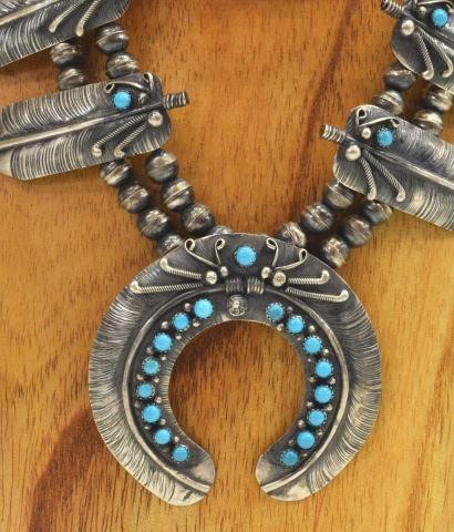 Appraisal: Native American sterling silver squash blossom necklace Ella Peter Navajo