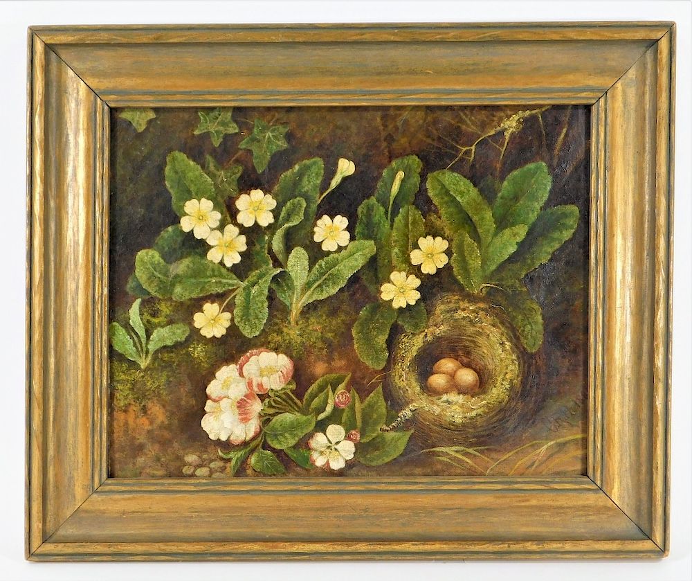 Appraisal: Attrib Claude Hirst Bird Nest Still Life Painting Claude Claudine