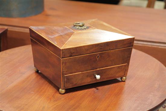 Appraisal: WOODEN STORAGE BOX Mahogany veneered box of tapered form having