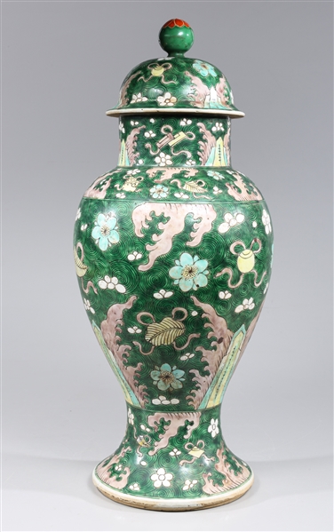 Appraisal: Chinese Famille Verte glazed enameled porcelain covered vase the green