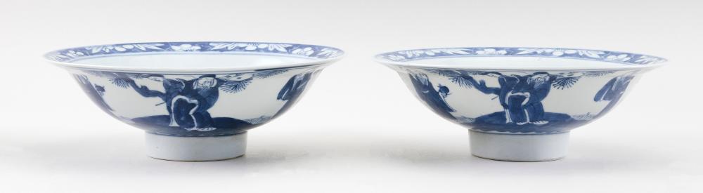 Appraisal: PAIR OF CHINESE BLUE AND WHITE PORCELAIN FOOTED BOWLS EARLY