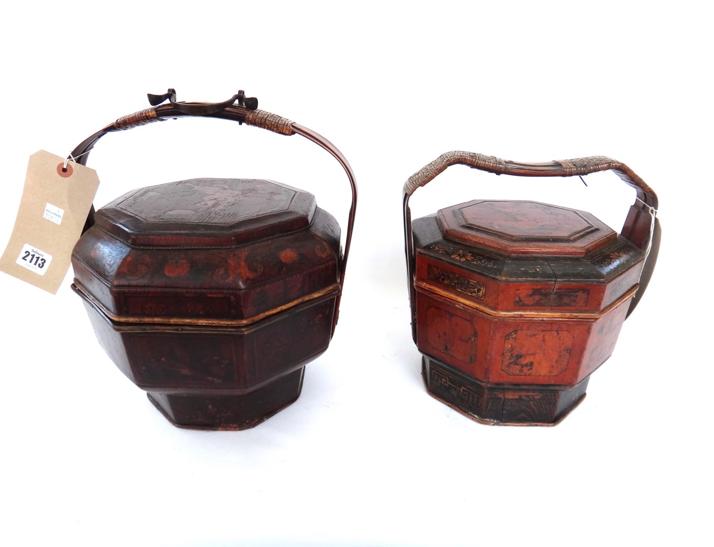 Appraisal: Three Chinese wooden and bamboo mounted food containers late th