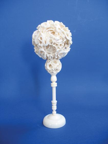 Appraisal: A CHINESE IVORY CONCENTRIC BALL the exterior carved with scaly