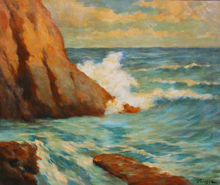 Appraisal: WALASEK COASTAL SURF AND ROCKS OIL CANVAS '' x ''