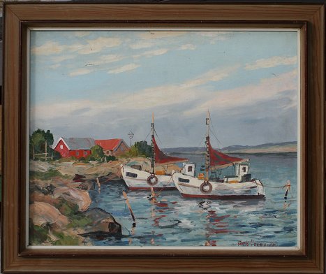 Appraisal: ILLEGIBLY SIGNED DANISH COASTAL SCENE WITH BOATS OIL C ''