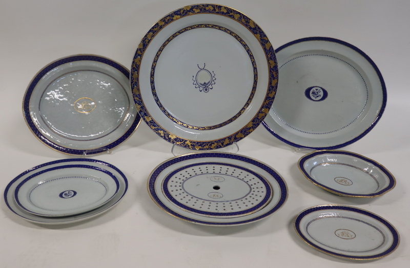 Appraisal: CHINESE EXPORT BLUE WHITE PLATTERS WITH GILT Details Collection of