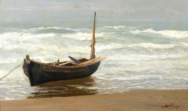 Appraisal: LOUIS HARTZ - Fishing boat on a beach signed and