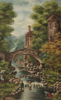 Appraisal: TH C OIL ON CANVAS EUROPEAN LANDSCAPE HAVING FIGURES ALONG