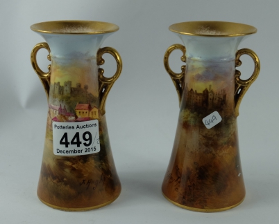 Appraisal: Royal Doulton hand painted vases depicting Haverfordwest and Linlithgow both