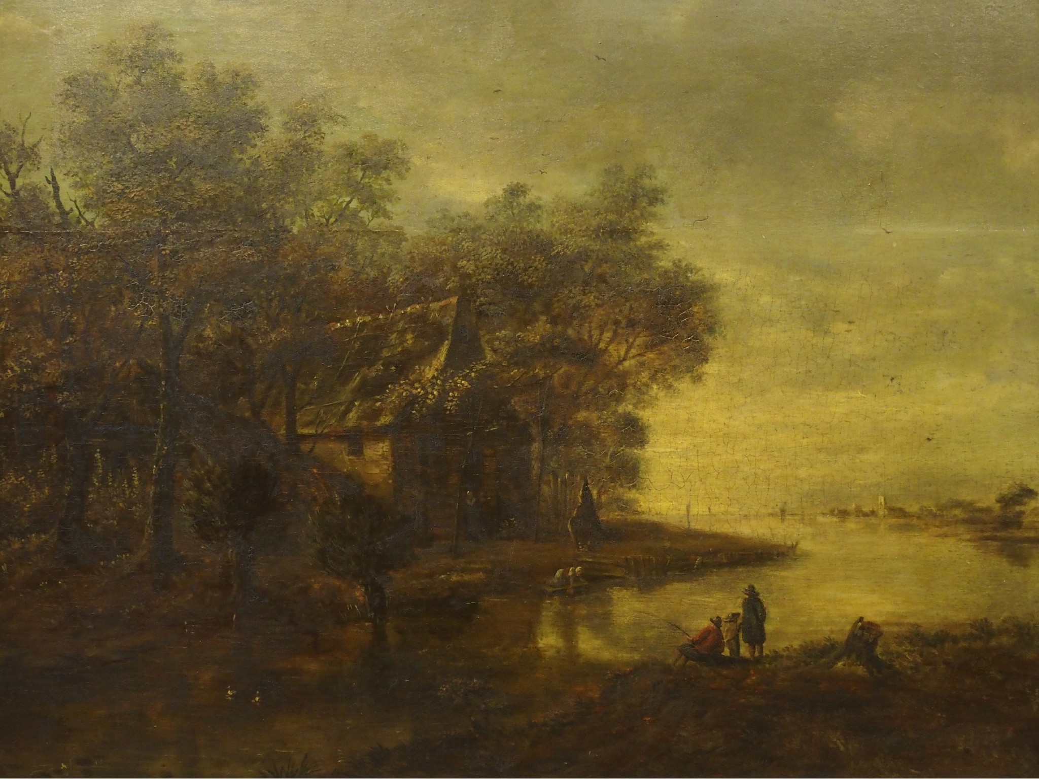 Appraisal: CIRCLE OF MEINDERT HOBBEMA Dutch - RIVER LANDSCAPE WITH FISHERMENOil