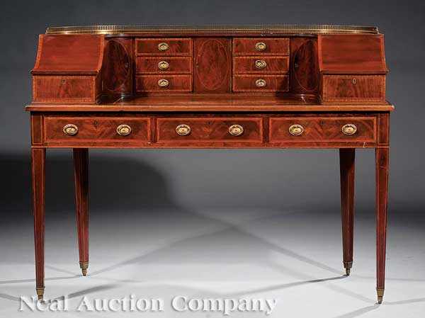 Appraisal: An Antique English Inlaid Mahogany Carlton House Desk brass galleried