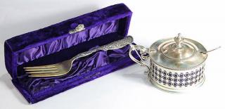 Appraisal: Italian silver pierced condiment stand with spoon and American sterling