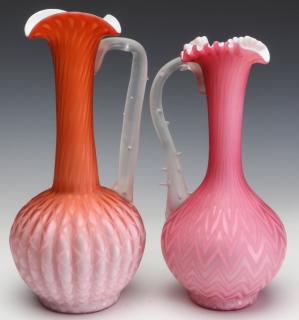 Appraisal: TWO TALL SLENDER MOTHER OF PEARL GLASS EWERS Each with