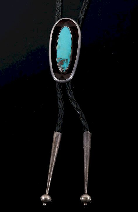 Appraisal: Navajo Silver Shadow Box Turquoise Bolo Tie Included in this