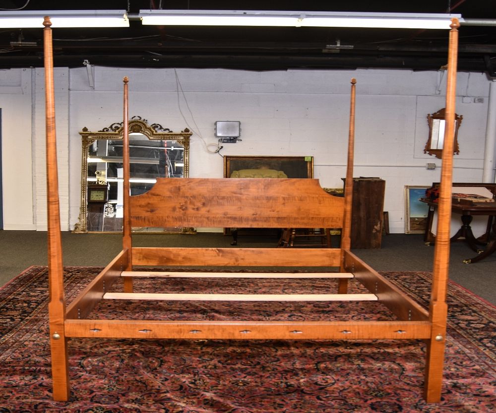 Appraisal: David LeFort Tiger Maple Bed David LeFort Hanover Mass tiger