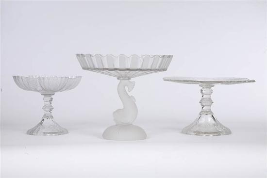 Appraisal: THREE PIECES OF PATTERN GLASS A Frosted Ribbon pattern compote