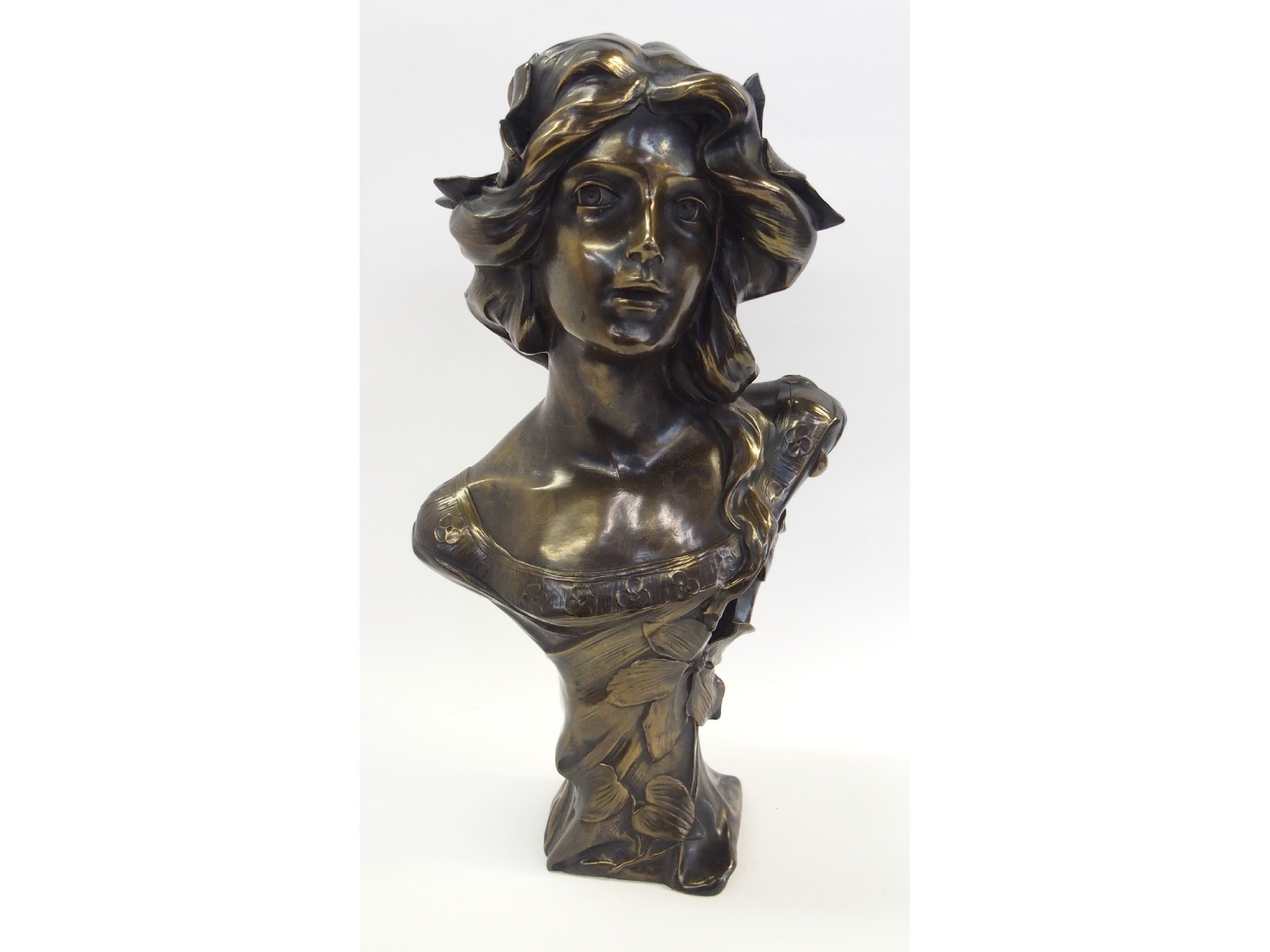 Appraisal: Art Nouveau-style cast and patinated metal bust of a woman