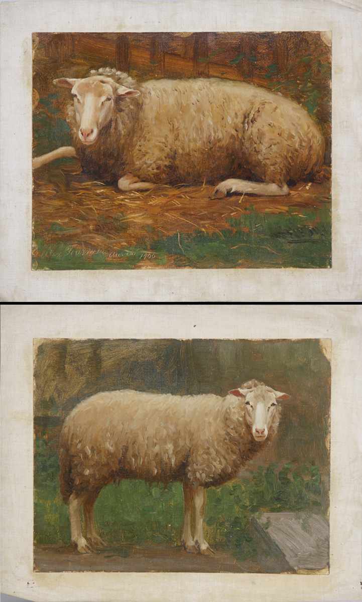 Appraisal: Alexis Jean Fournier American - Sheep paintings Unframed Oil paper