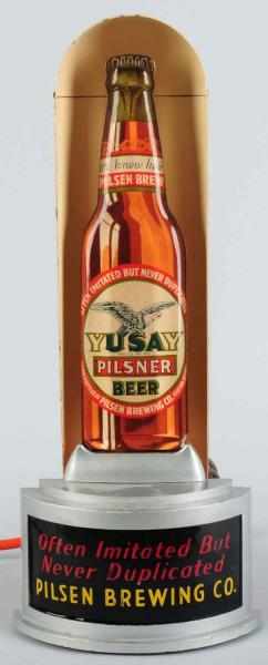 Appraisal: Yusay Beer Die-Cut Glass Bottle Light-Up Sign Bullet type sign