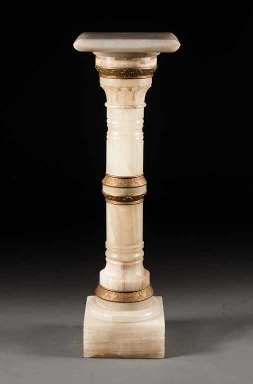 Appraisal: Continental gilt-metal mounted onyx pedestal in H in Sq Estimate