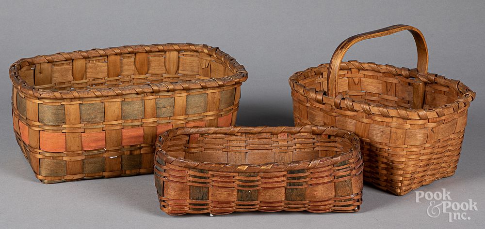 Appraisal: Three Woodlands painted baskets Three Woodlands painted baskets largest -