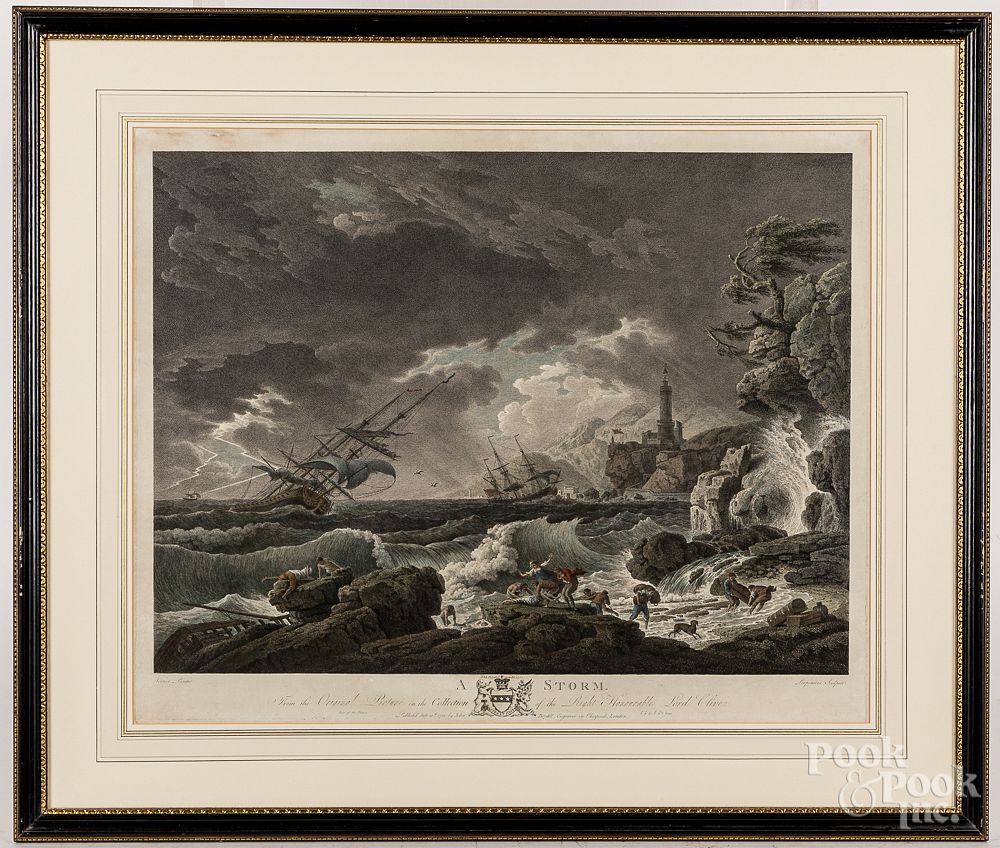 Appraisal: Pair of Claude Vernet color engravings Pair of Claude Vernet