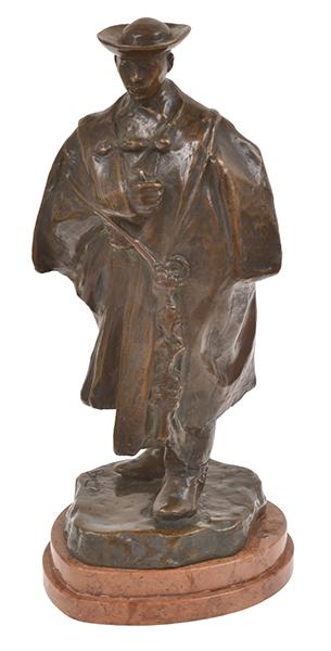 Appraisal: TH CENTURY BRONZE FIGURE OF CLOAKED GENTLEMAN SIGNED ON ROUGE