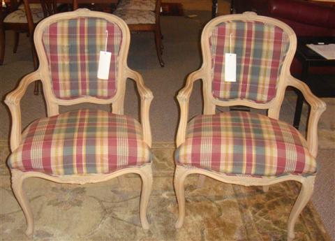 Appraisal: PAIR OF FRENCH STYLE PICKLED WOOD CHAIRS WITH RED AND