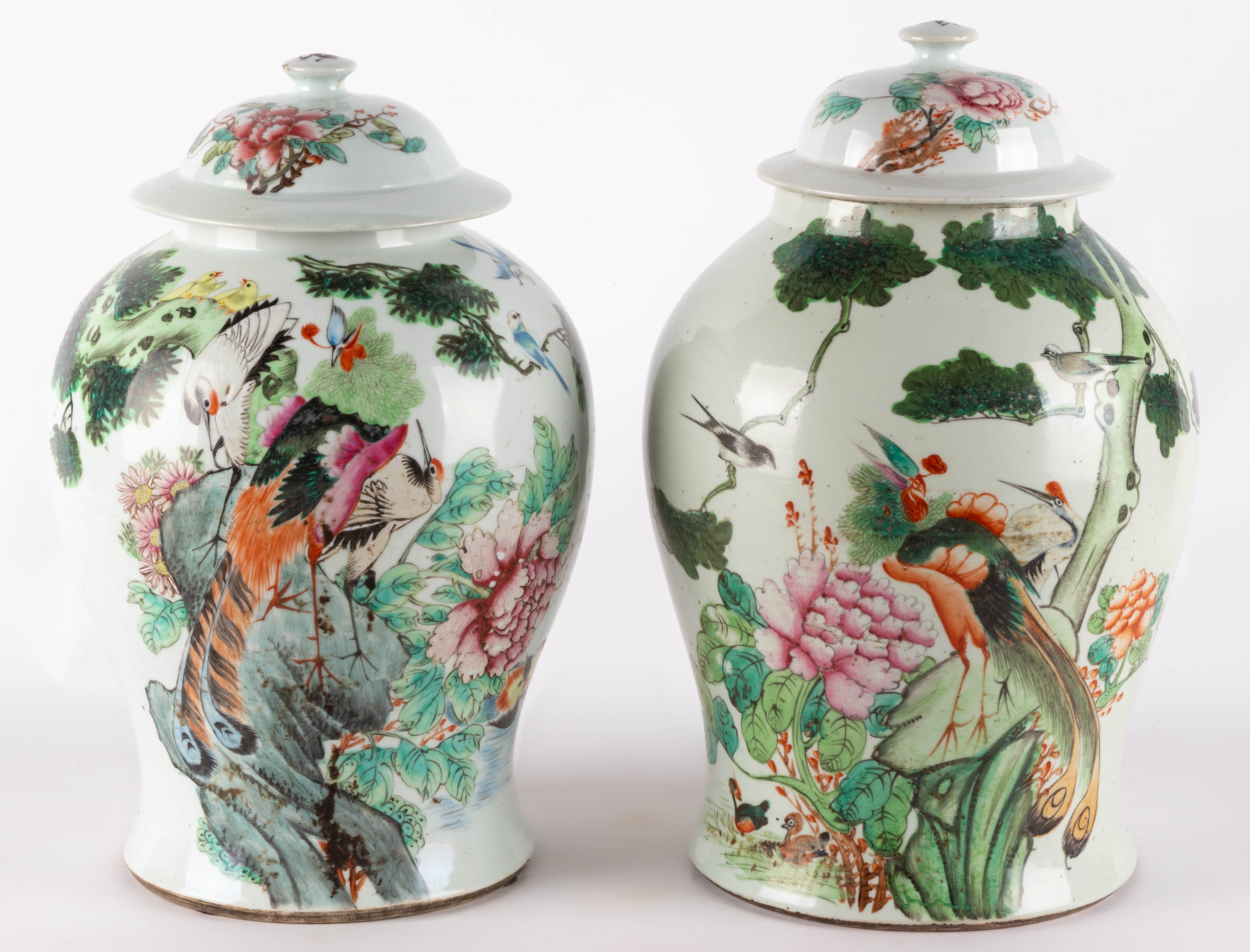 Appraisal: CHINESE PORCELAIN BALUSTER COVERED JARS hand painted and artist signed