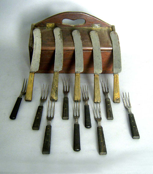 Appraisal: Pennsylvania walnut cutlery box with flatware early th c h