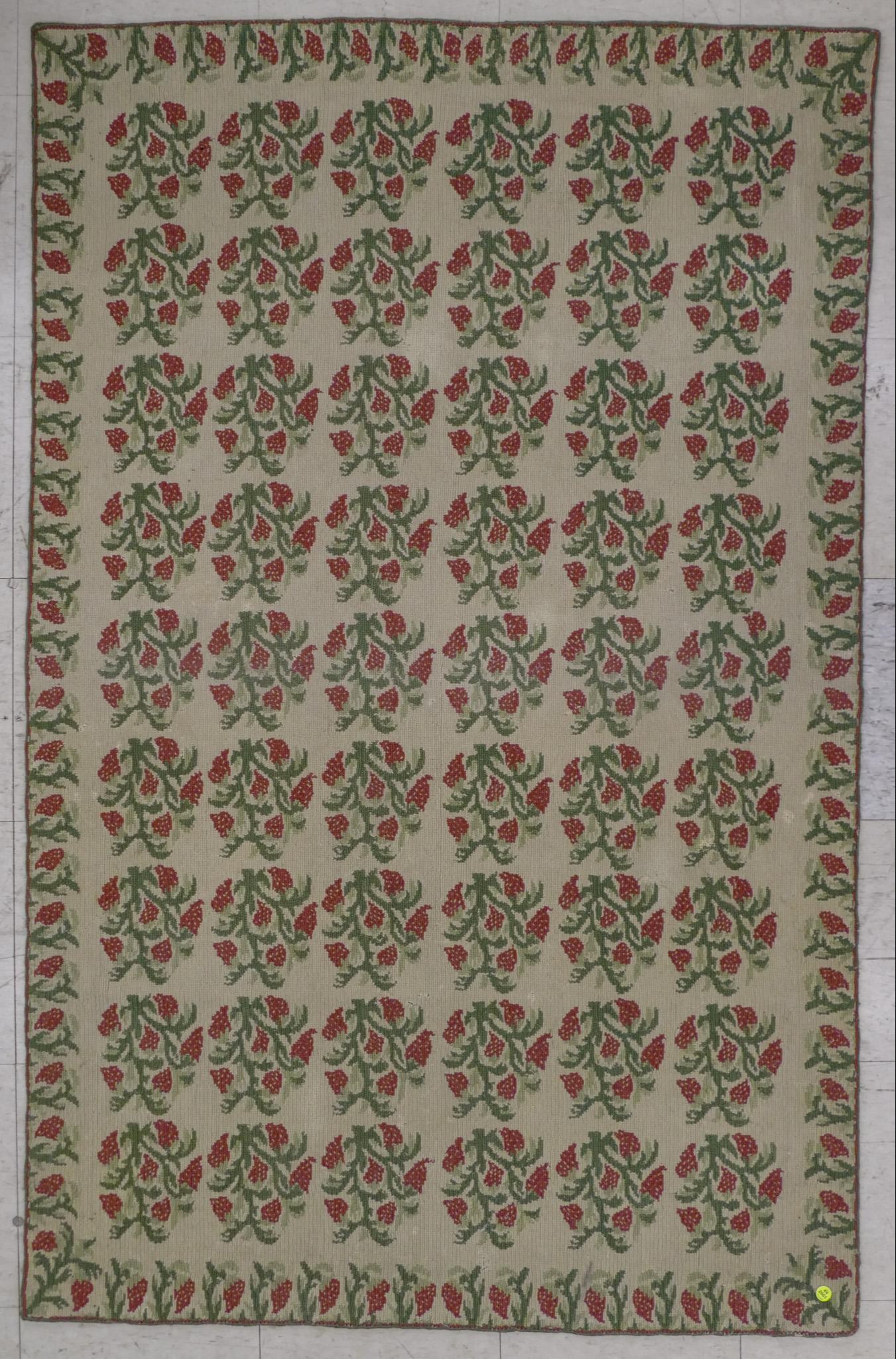 Appraisal: Antique Needlework Strawberry Rug- ' ''x ' ''