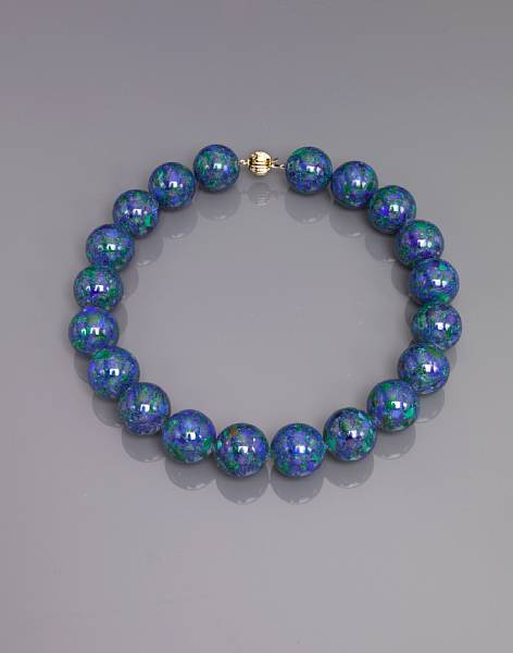 Appraisal: Silicated Azurite Bead Necklace Globe Arizona A brilliant green and