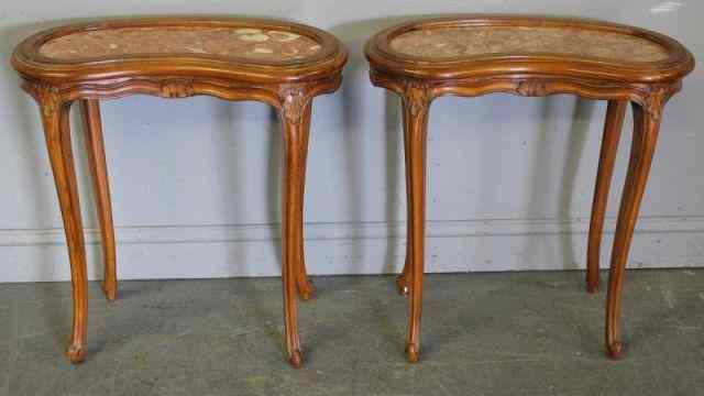 Appraisal: Pair of Kidney Shaped Fruitwood French Style EndTables From a