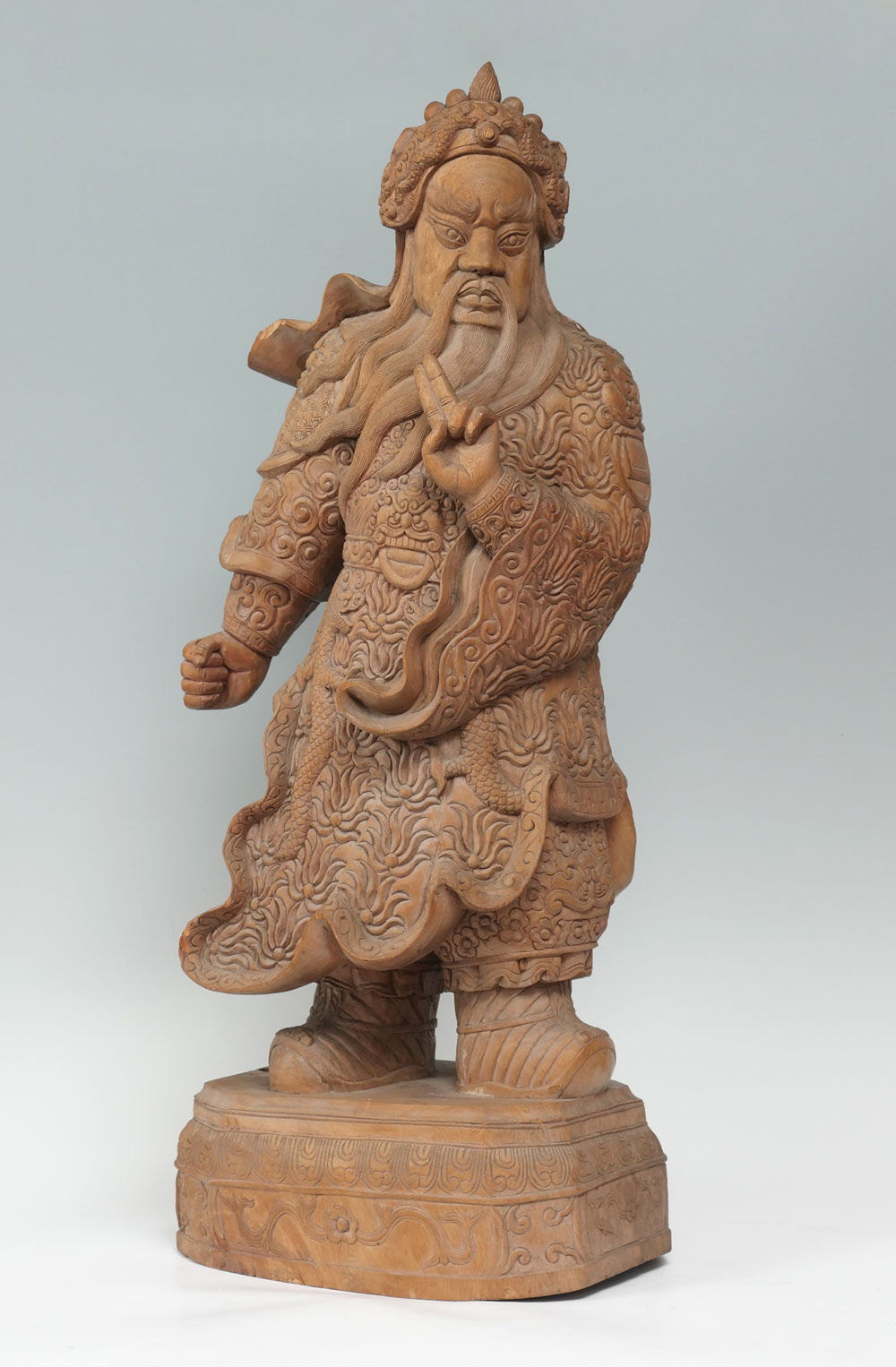 Appraisal: CARVED CHINESE GENERAL GUAN YU STATUE Finely carved Chinese statue