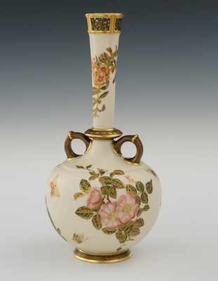 Appraisal: Royal Worcester Ivory Porcelain Tall Double Handle Vase dated Bulbous