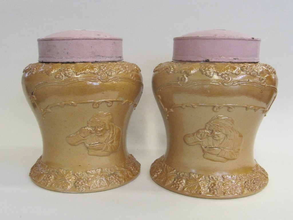 Appraisal: Two Port Dundas stoneware two pint snuff jars with relief