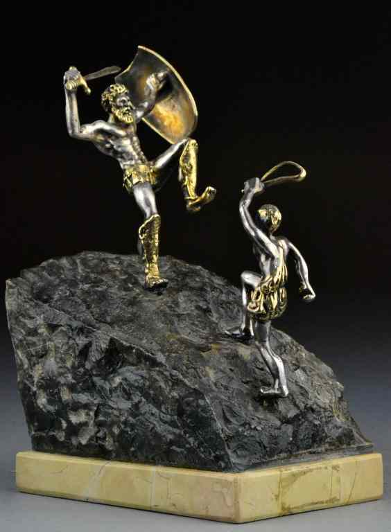 Appraisal: YAACOV HELLER BRONZE SCULPTUREDavid and Goliath bronze figures by Yaacov