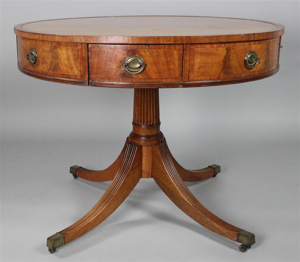 Appraisal: ENGLISH REGENCY STYLE MAHOGANY DRUM TABLE having a round top