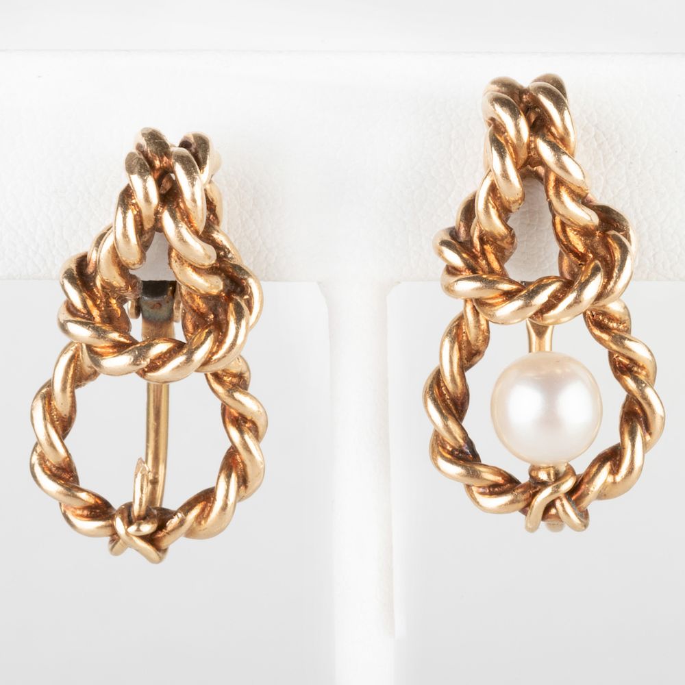 Appraisal: Pair of k Gold and Pearl Earclips Marked ' k'