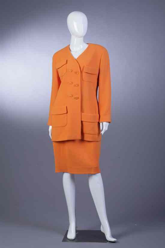 Appraisal: CHANEL TANGERINE SUIT Size retailed Nan Duskin Philadelphia The jacket