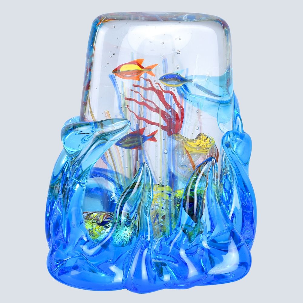 Appraisal: Murano Aquarium Mid Century Murano Art Glass Aquarium Signed Glass