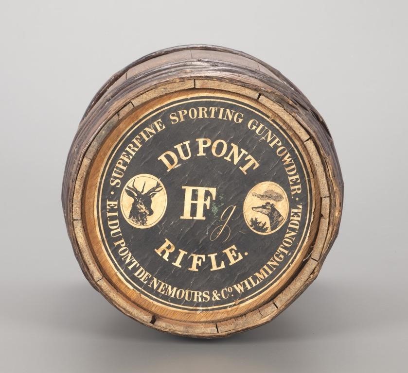 Appraisal: in tall Wooden circular keg with label Superfine Sporting Gunpowder