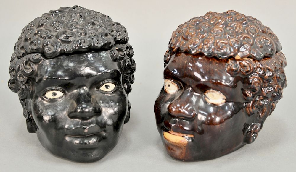 Appraisal: Two blackamoor cover head boxes including one brown glazed with