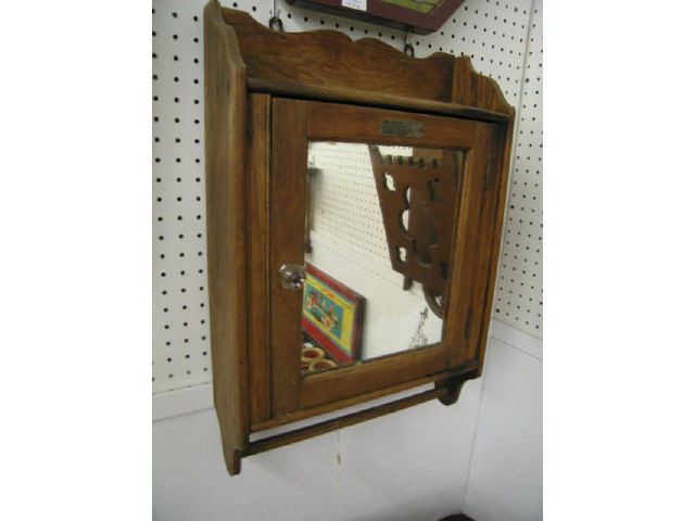 Appraisal: Antique Wooden Medicine Cabinet with towel bar