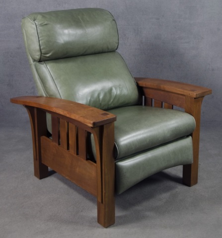 Appraisal: Stickley Cherry Reclining Arm ChairLate th century Morris recliner with